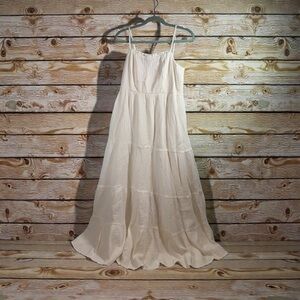 Knox Rose Womens L White Cotton Gauze Tiered Maxi Dress Smocked Back Boho
